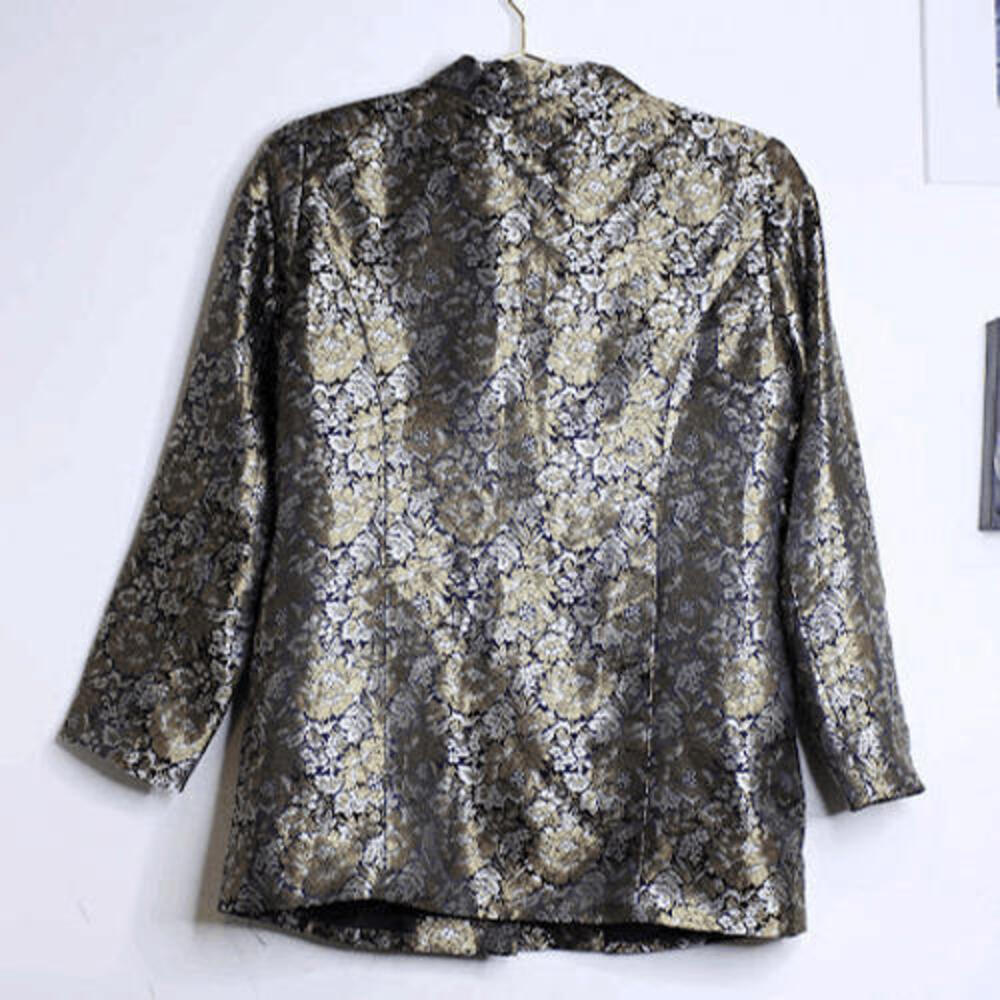 Metallic Satin Brocade Floral Blazer - 10 - Picture 2 of 5
